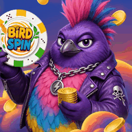 Η μασκότ του BirdSpin κρατά μια μάρκα καζίνο
